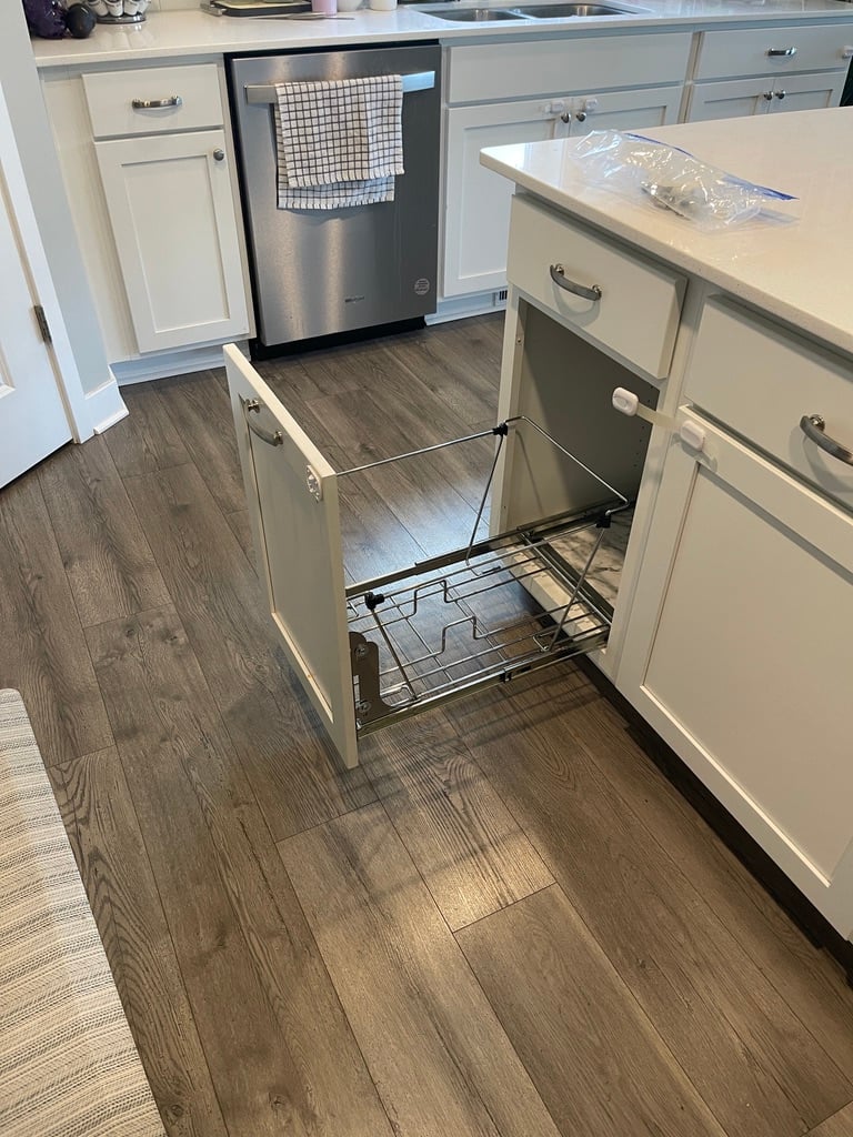 pull-out trash cabinet retrofit, West St. Paul handyman, Bedrock Home and Property